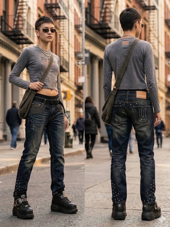Galliano Pants - John Galliano | Studded Back-Pocket Skinny Dark Blue Jeans - 30